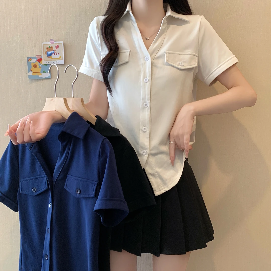 2025年夏季大码女装新款修身显瘦Polo领短袖T恤3281