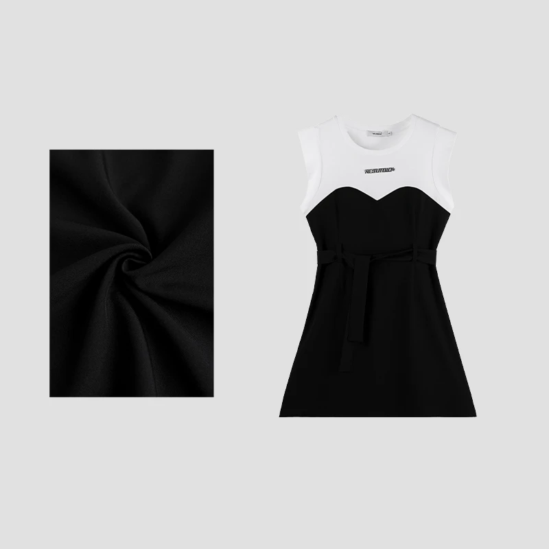 夏季新款无袖背心裙女设计感收腰显瘦拼色连衣裙子HBZU651047