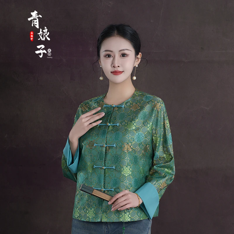青娘子宋锦（瑾禾）国风新中式拼接圆领印花时尚百搭春季上衣-51377