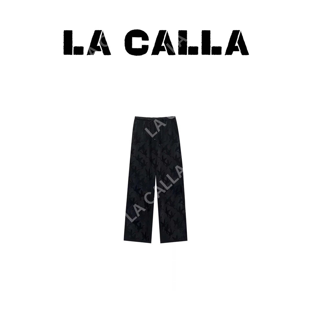LA CALLA黑鹤裤新中式黑色宽松阔腿百搭直筒长裤YY826
