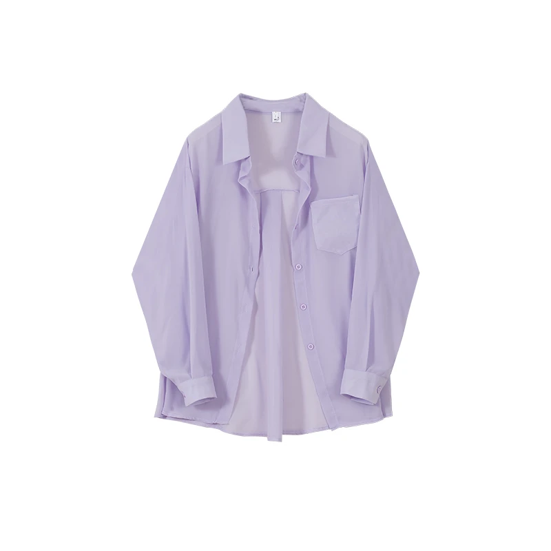 韩国欧若风气质长袖薄款防晒衫夏季新款女装雪纺衬衫外套衫子上衣