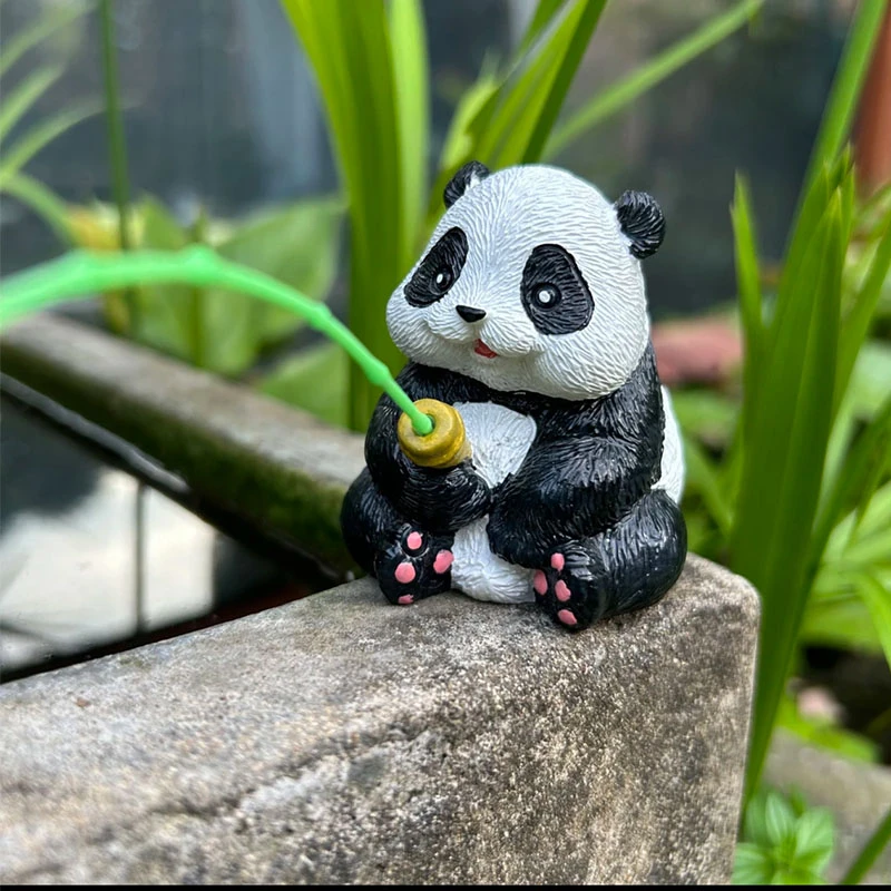 钓鱼熊猫花园盆栽小摆件鱼缸水缸造景流水苔藓景茶空间禅