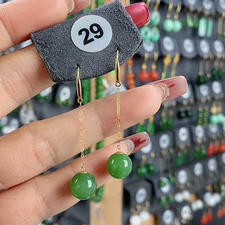 和田玉耳饰18K金镶嵌