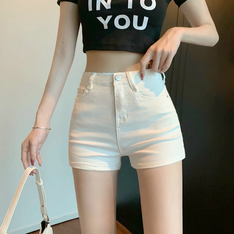 白色牛仔短裤女夏季新款高腰显瘦弹力紧身安全裤性感辣妹包臀热裤