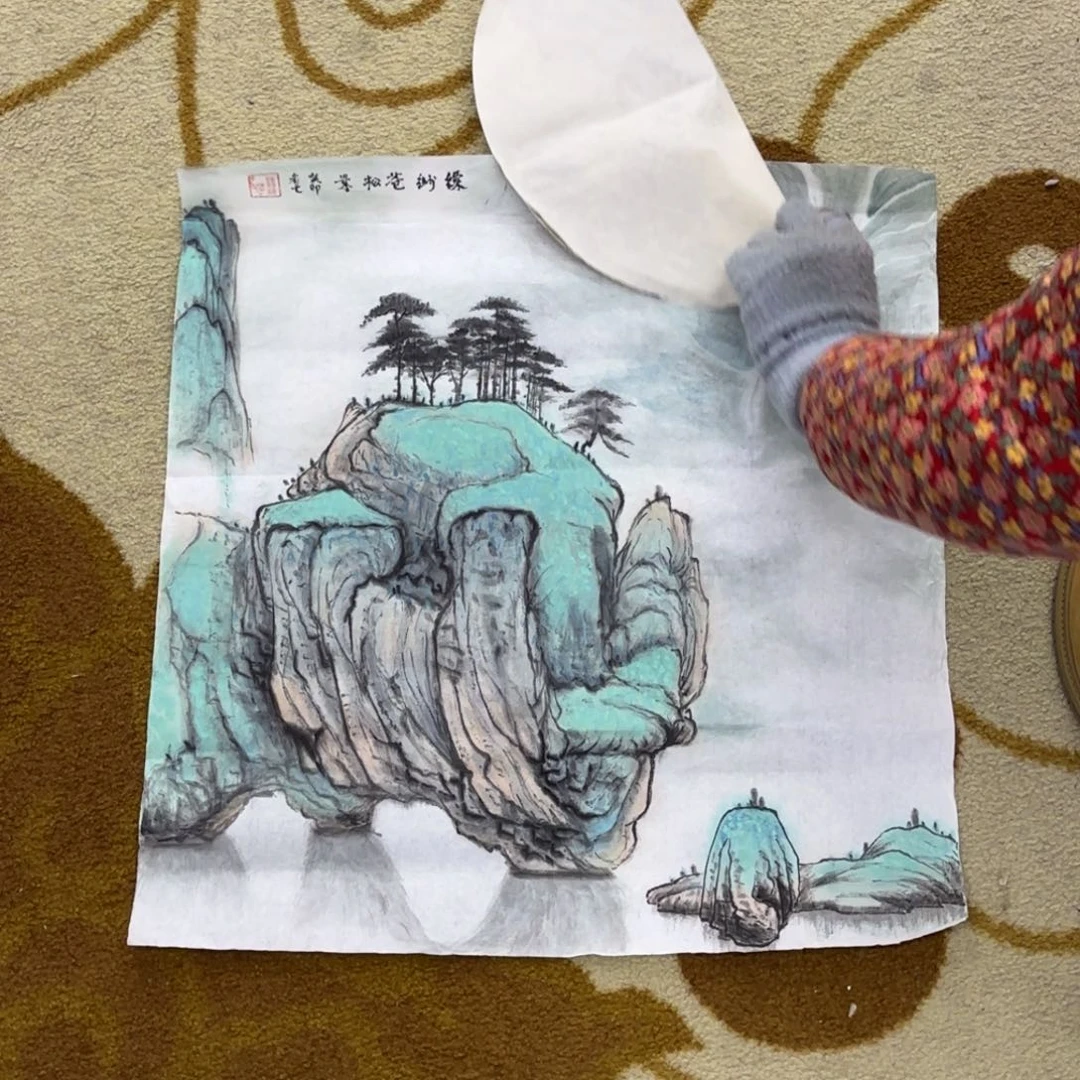 国画斗方山水作品艺