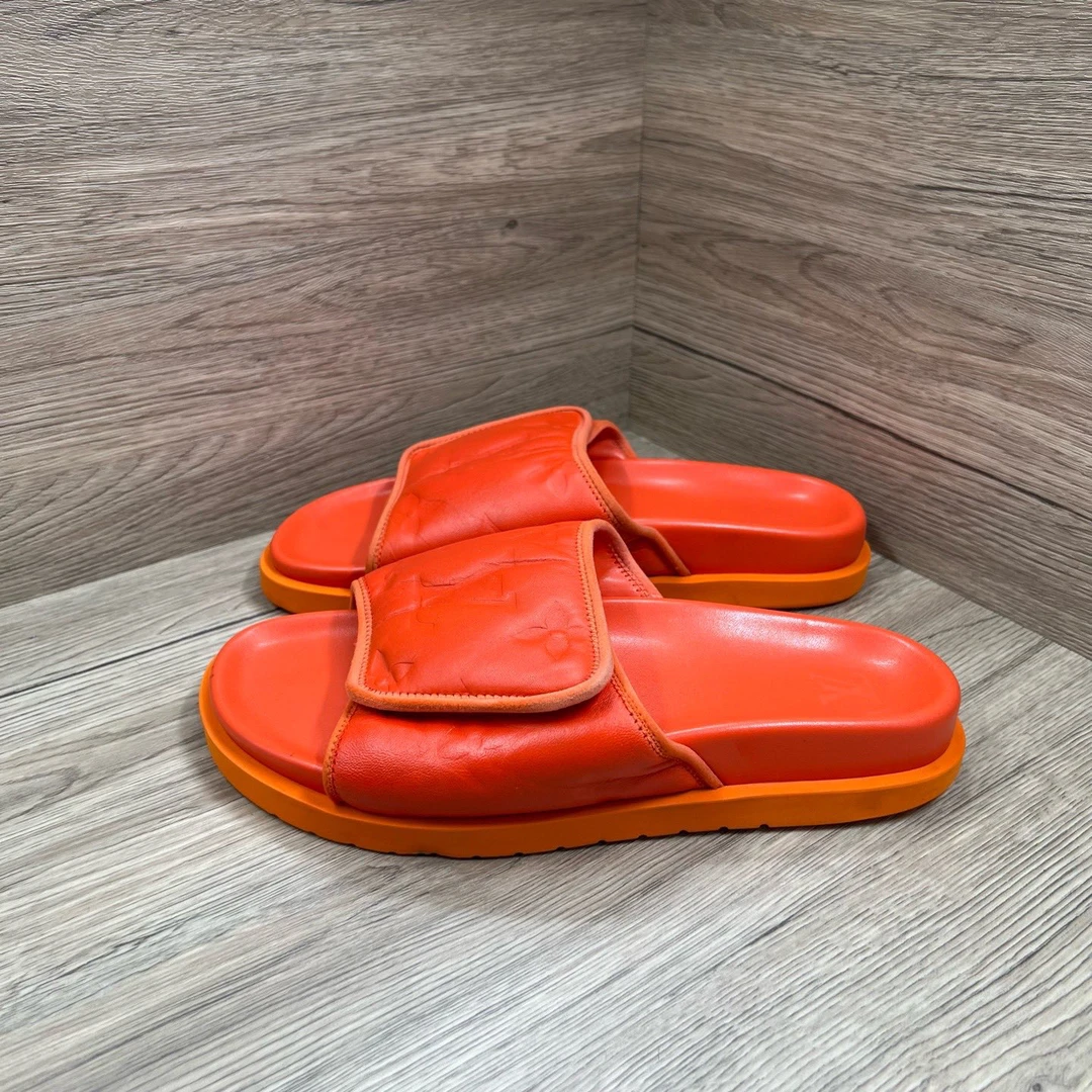 95新 LouisVuitton/路易威登 jp907 橙色魔术贴拖鞋 255内长