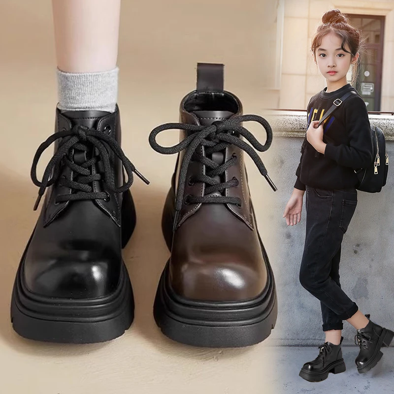 女童马丁靴2025春秋新款公主加绒短靴中大童单靴防滑黑色儿童靴子