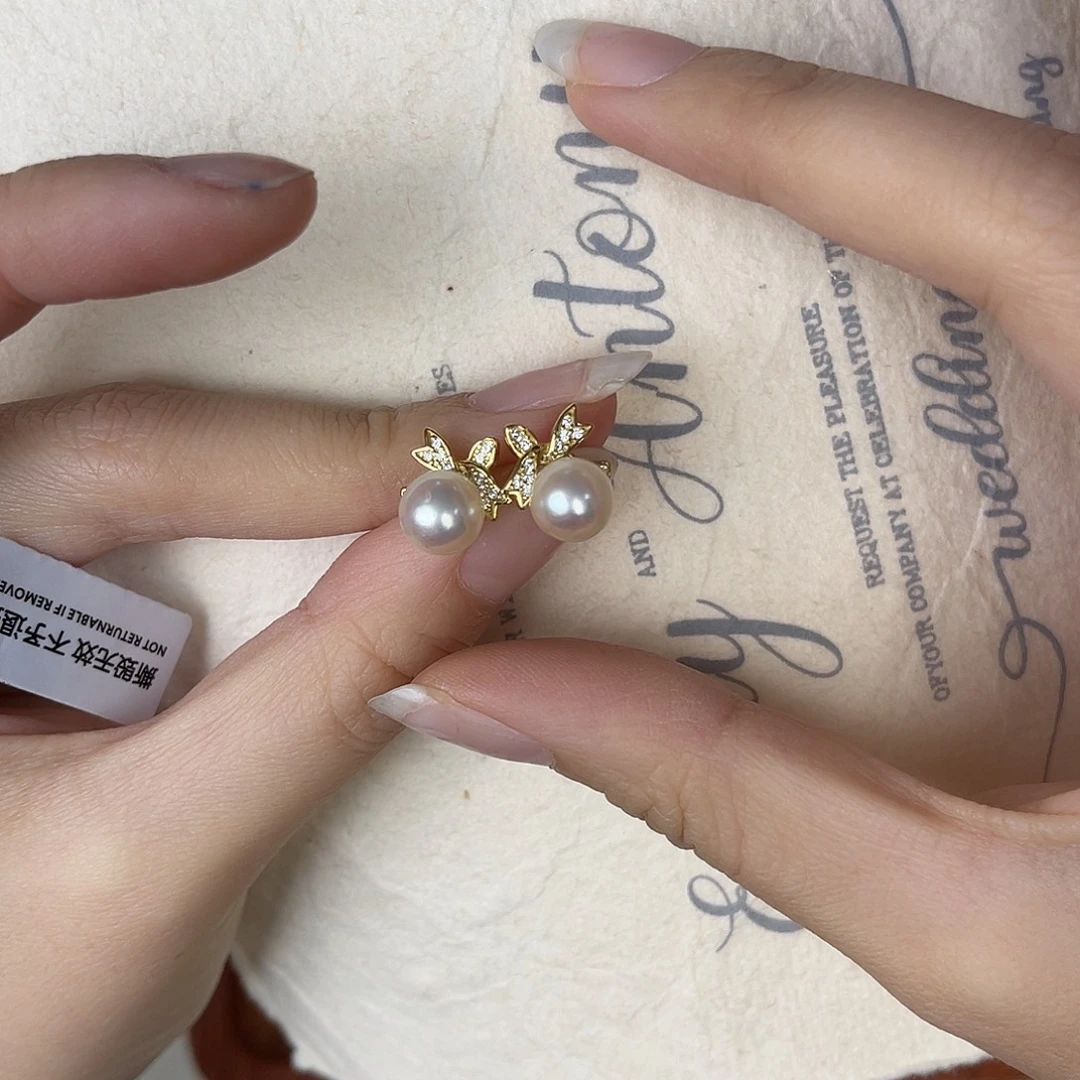 海水珍珠银S925镶嵌耳饰