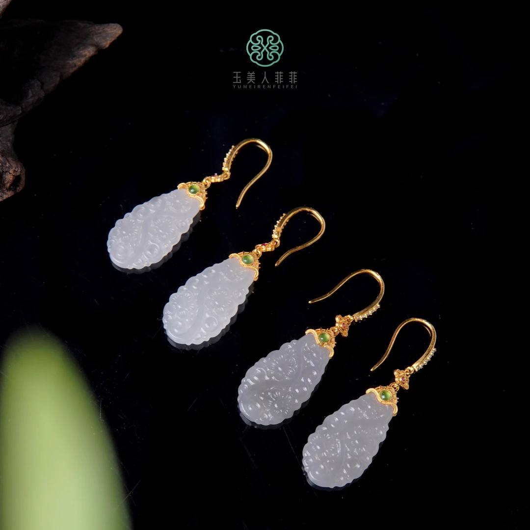 菲菲珠宝好/S925和田玉耳坠约25*13mm/多样性发一