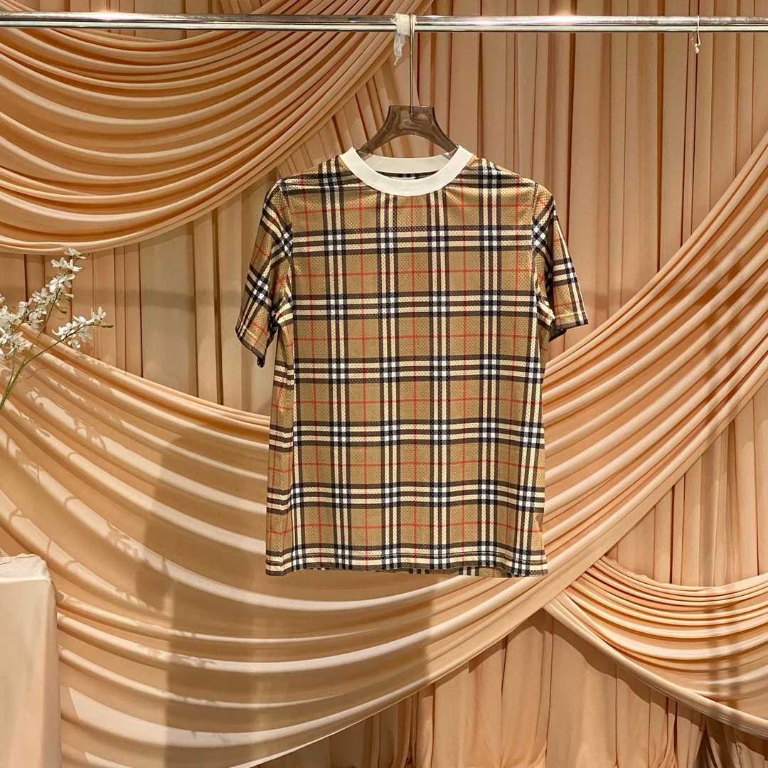 99新 BURBERRY/博柏利 新款老花格纹网眼短袖/14y码 大码/38273