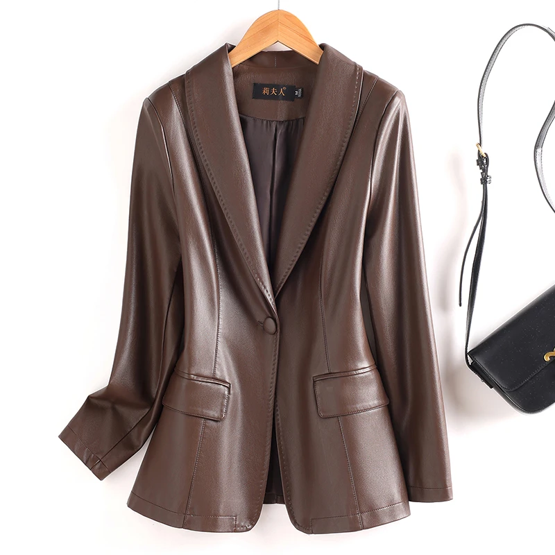 海宁真皮皮西装中长款夹克外套春秋（绵羊皮） LFR-290#