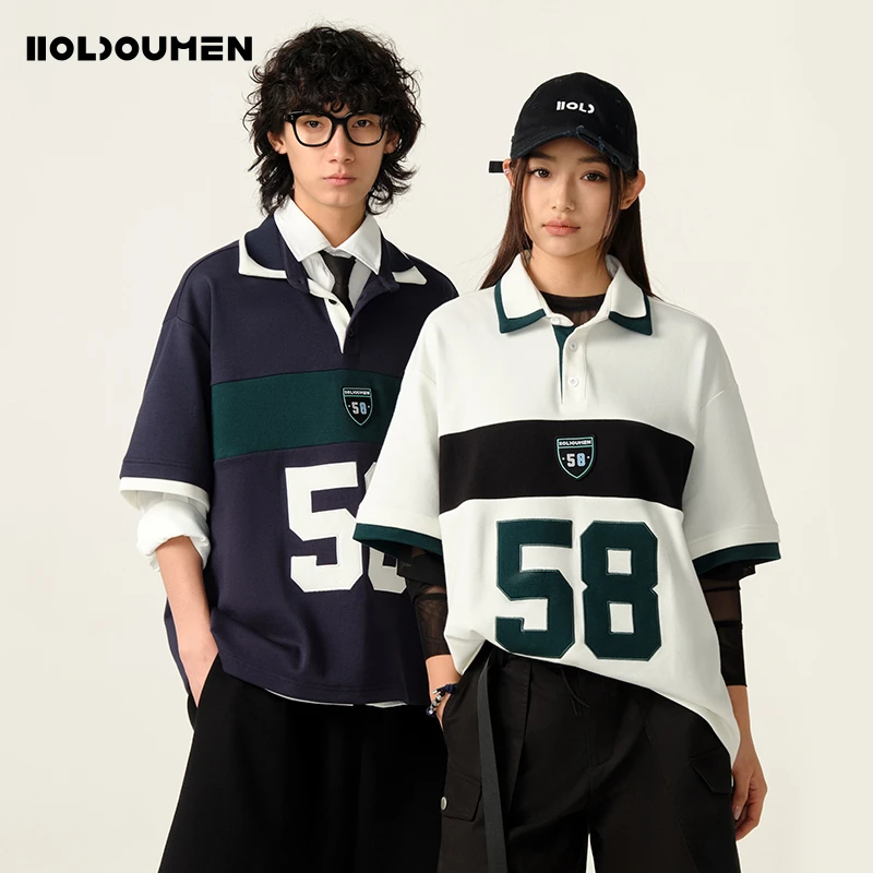 Holdoumen25夏季日常系列撞色拼接字母POLO衫