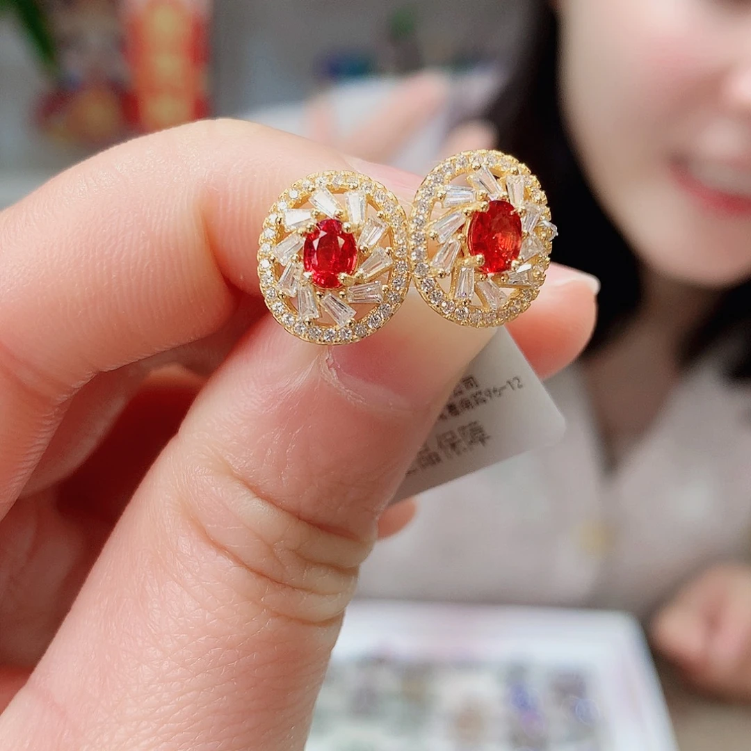 彩色蓝宝石耳饰银S925镶嵌