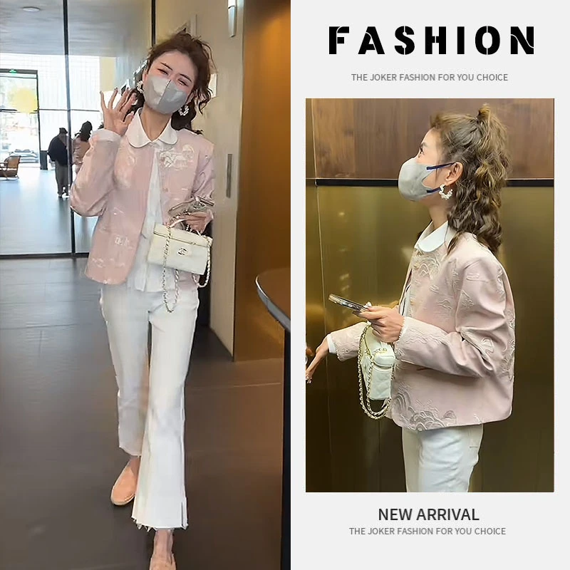 【现货】早秋气质一整套女2025新款衬衫新中式外套高腰牛仔裤三件套