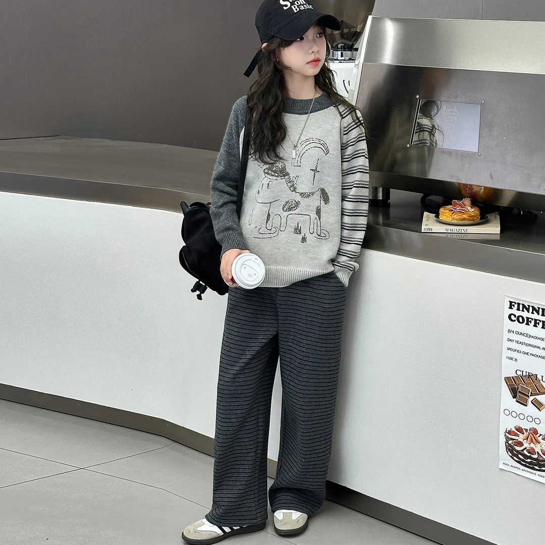 女童冬装套装6-12岁潮款女孩毛衣休闲裤加女童连衣裙12岁潮款套装