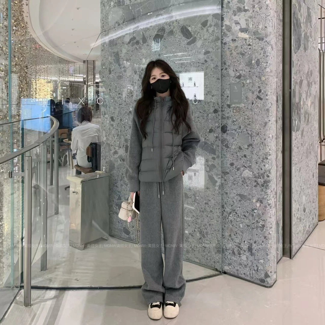 【炸】2024设计师冬装新款羽绒卫衣外套+加绒裤子套装YR194