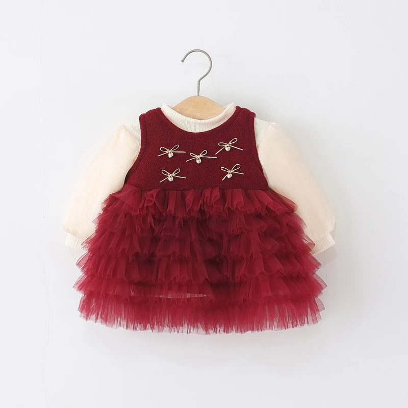 女童连衣裙秋冬款新款儿童公主裙蛋糕裙子宝宝周岁礼服加绒背心裙