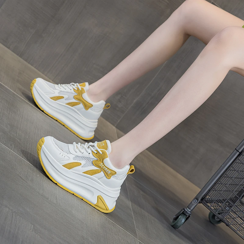 透网阿甘鞋小个子厚底增高小白鞋女2025新款休闲时尚百搭运动女鞋