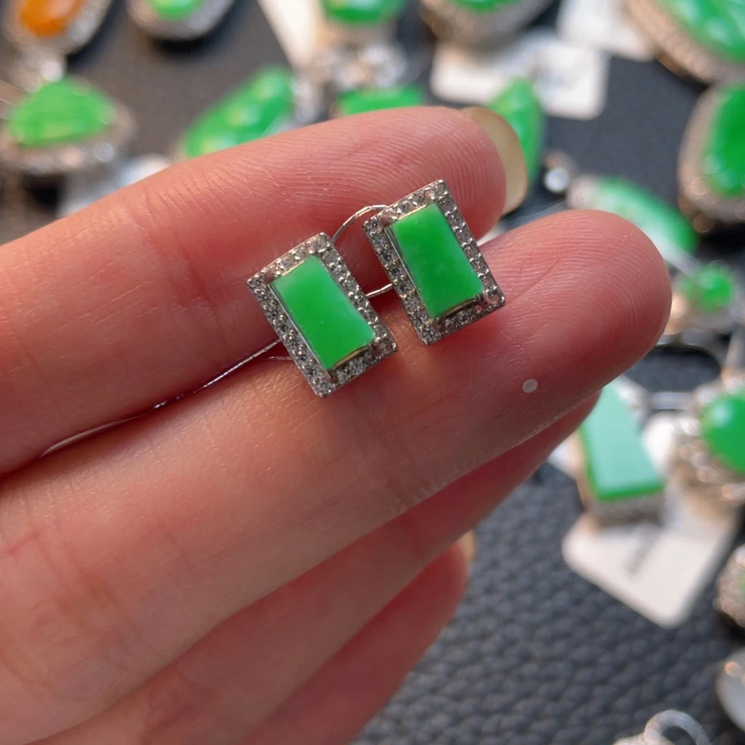 翡翠银S925镶嵌颈饰耳钉