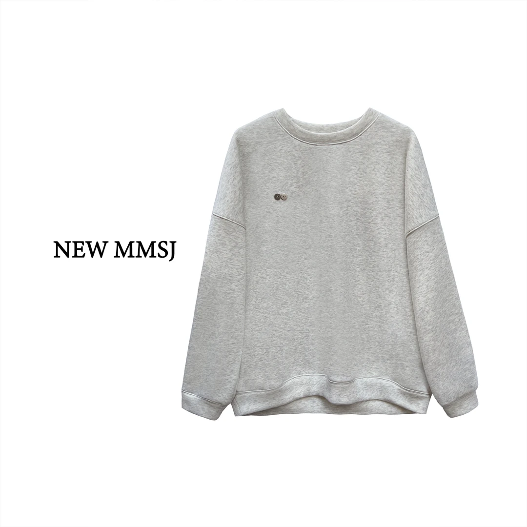 NEW MMSJ 扣子小眼睛加绒浅灰色卫衣（清）