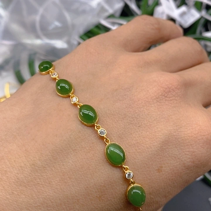 和田玉（碧玉）戒指银S925镀金镶嵌