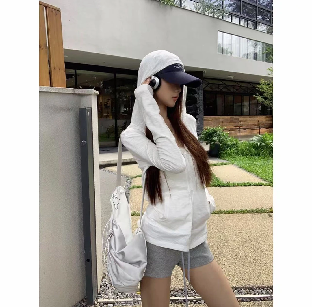 夏季韩系简约百搭薄款长袖休闲户外拉链短外套高腰修身休闲短款