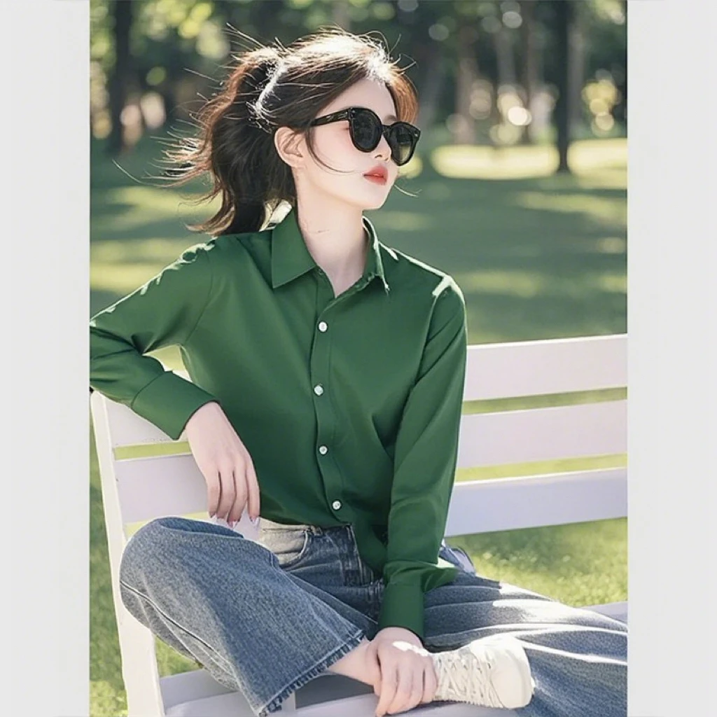 SS2057衬衫长袖女设计感小众百搭气质衬衣丝光缎面休闲职业上衣