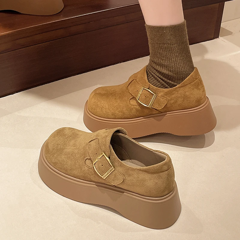 【5厘米增高】勃肯舒适女鞋2025秋季新款时尚休闲复古一字扣舒适