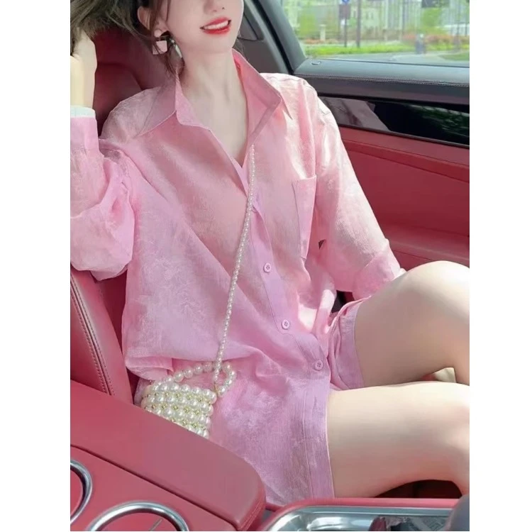 粉色防晒开衫长袖衬衣女2025夏季新款法式高级感轻奢独特薄款衬衫