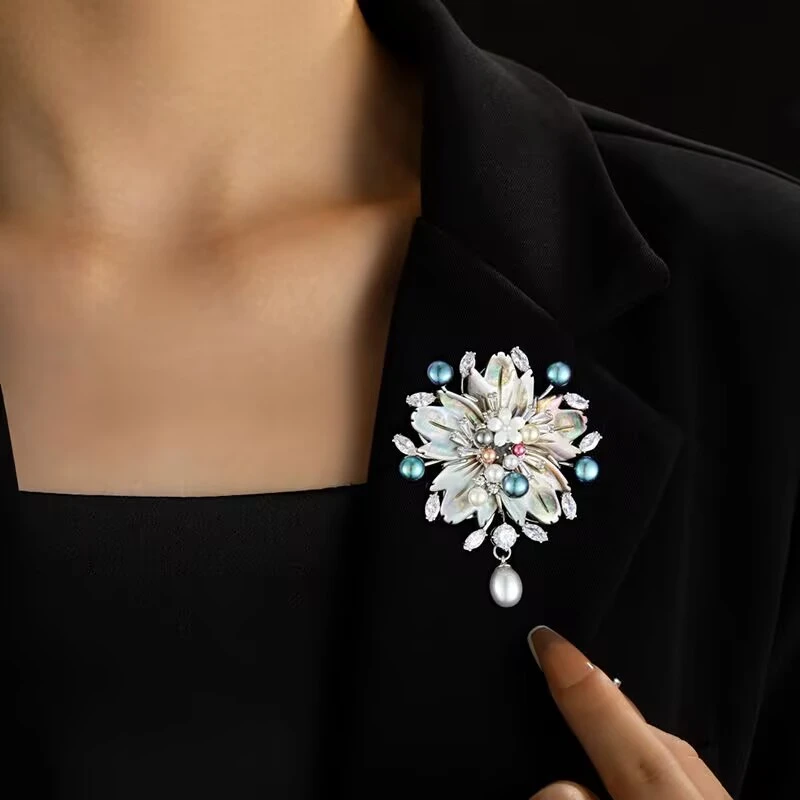 kasiya/卡思雅 铜合金贝壳胸针 黑贝浪漫樱花胸针优雅气质款