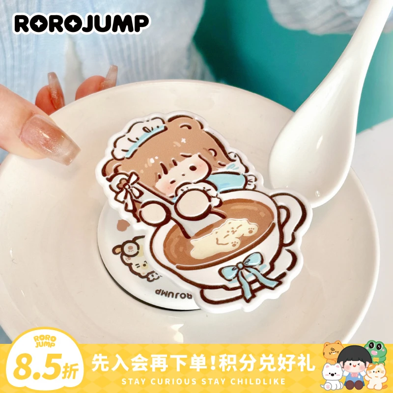 肉肉酱咖啡师原创雕刻磁吸支架15pm苹果14pm卡通可爱女