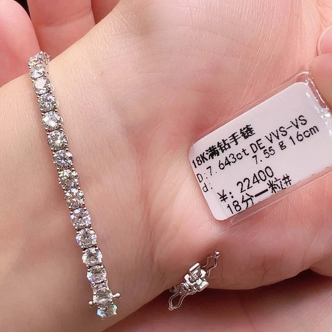 18K金镶嵌实验室培育钻石套链单颗18分，网球款手链