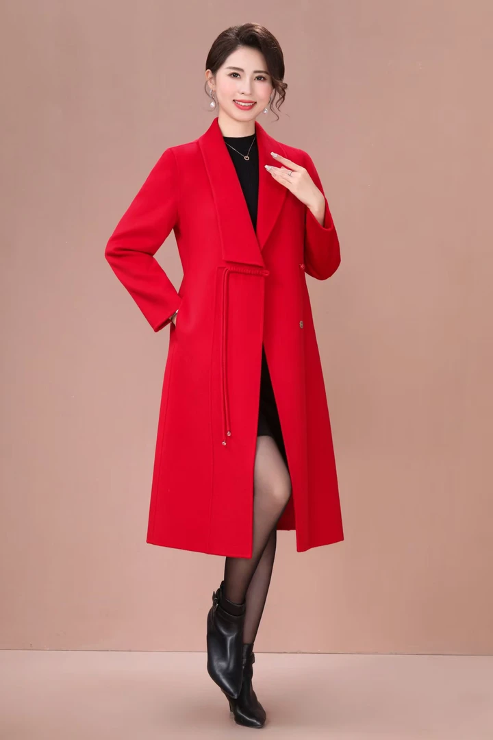 洋气圆下摆女秋冬中长款气质修身长款显瘦毛呢外套