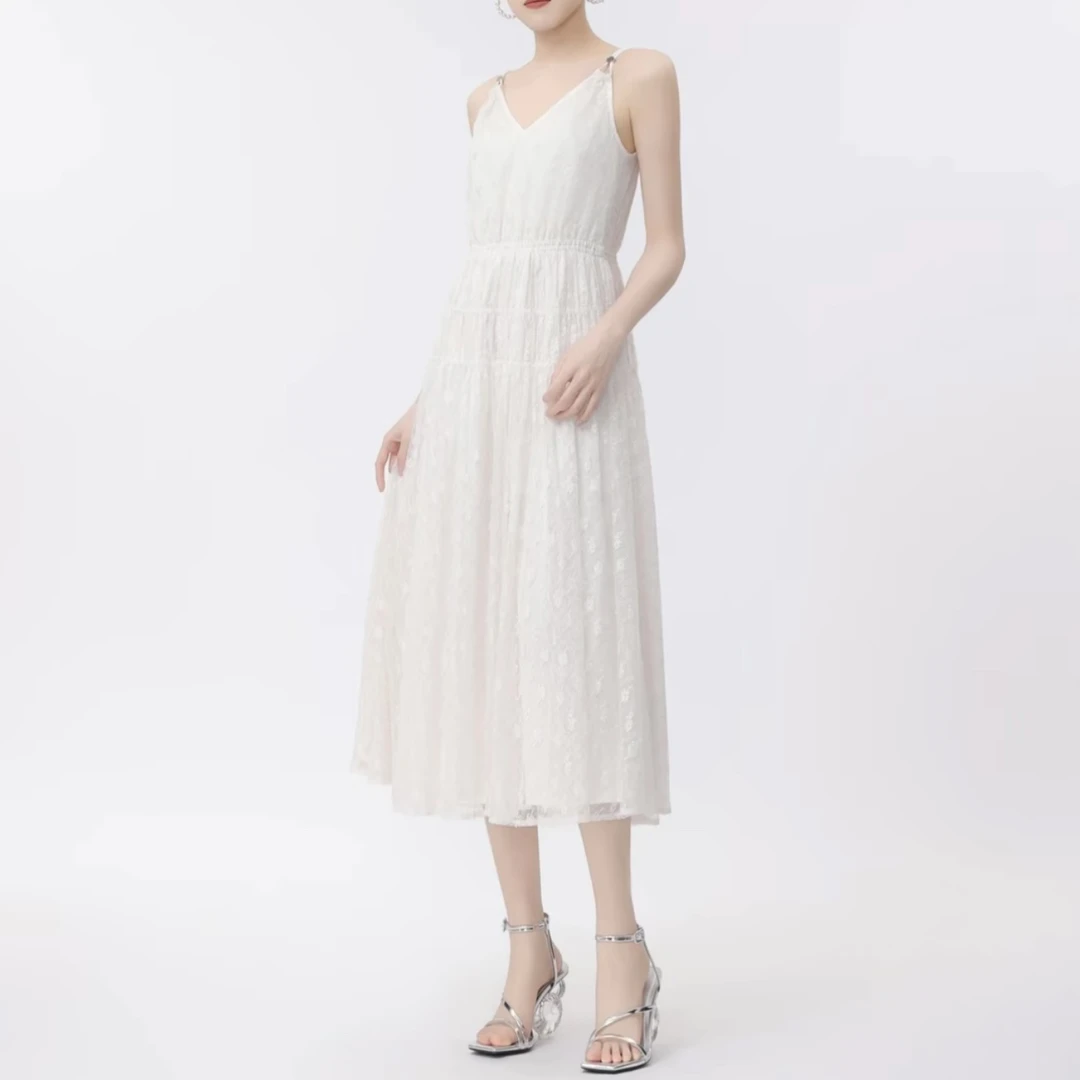 AMASS/阿玛施新款时尚优雅法式吊带连衣裙简约气质小白裙 5500493