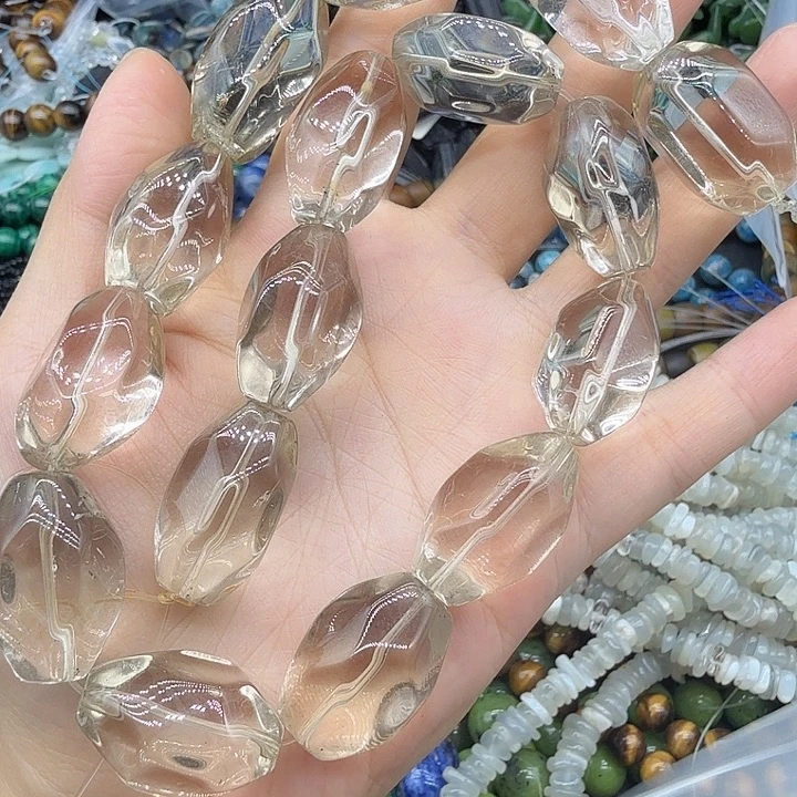 S****水晶珠宝半成品未镶嵌15×20茶黄晶异形一条