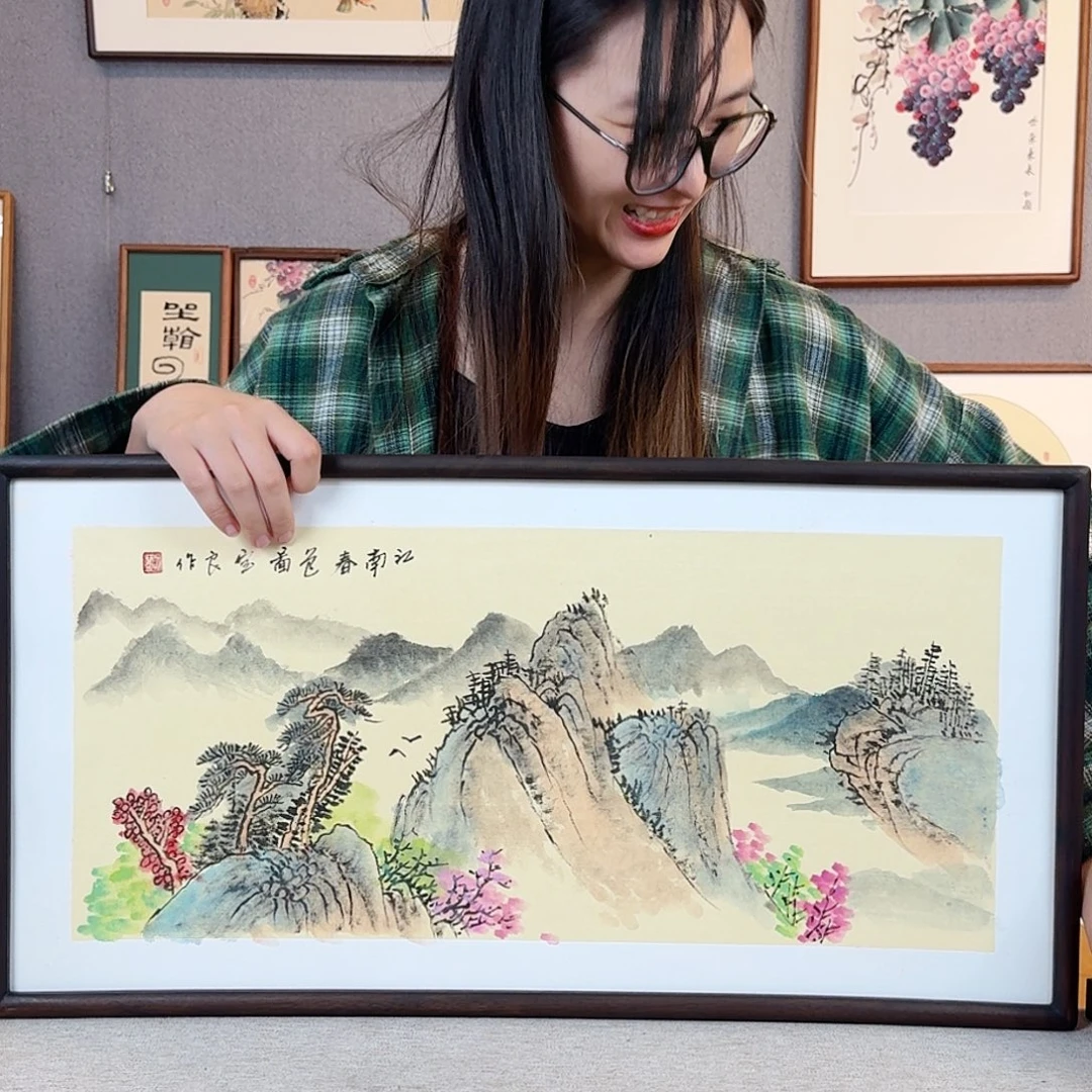书法纯手绘，纯手写带框尺寸：36×69厘米
