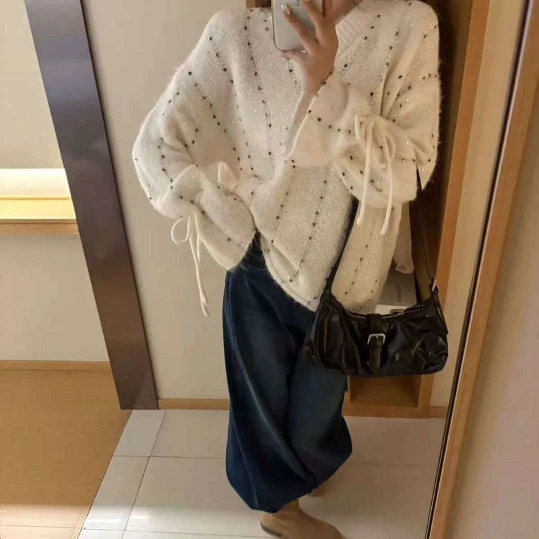 V领针织毛针织衫黄色显白针织衫女装百搭网红加厚