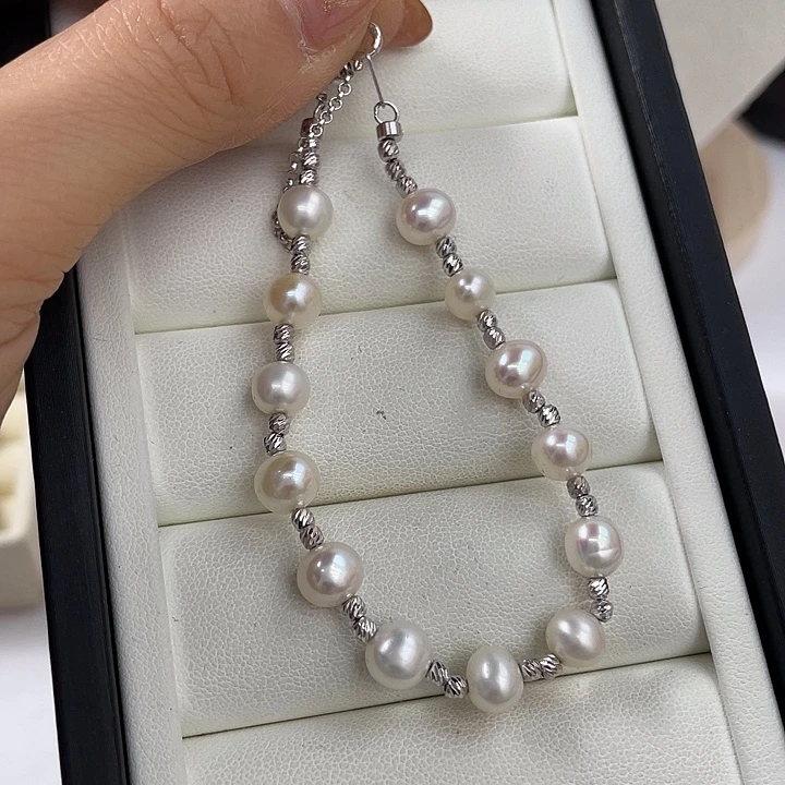 手绳银S925镶嵌淡水珍珠