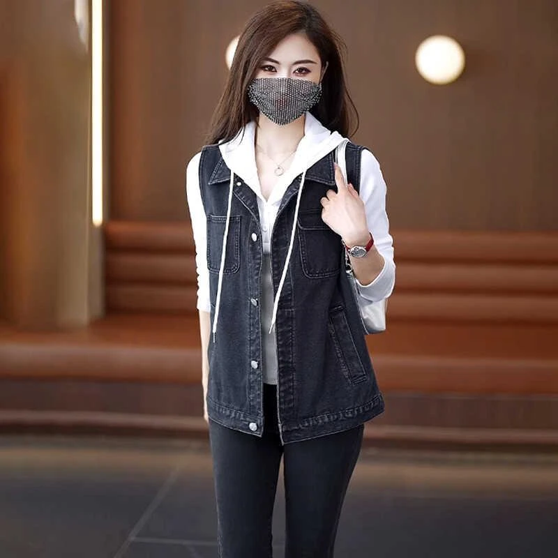 黑色牛仔马甲女短款2025新款春秋宽松休闲外搭内袋背心坎肩外套潮