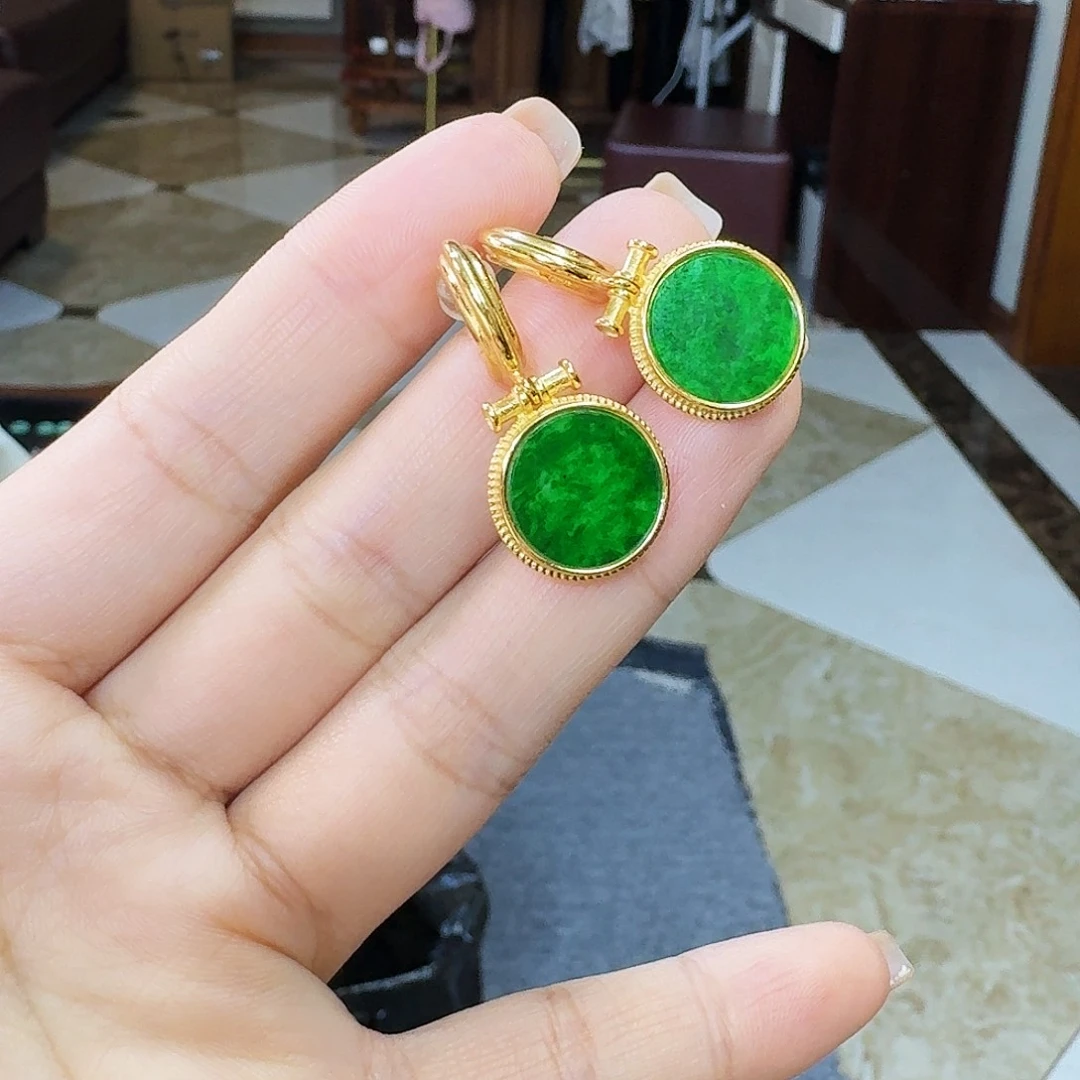 翡翠耳饰银S925镶嵌925镶嵌