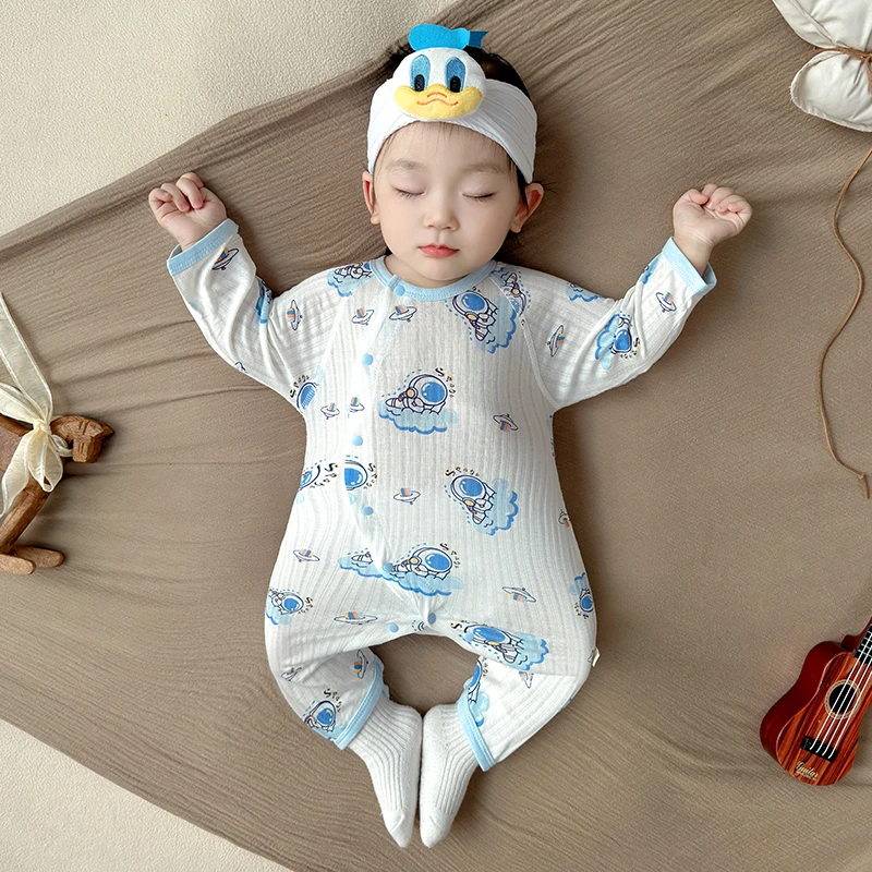 婴儿连体衣宝宝夏季竹纤维无骨长袖新生儿衣服薄款空调服睡衣夏装
