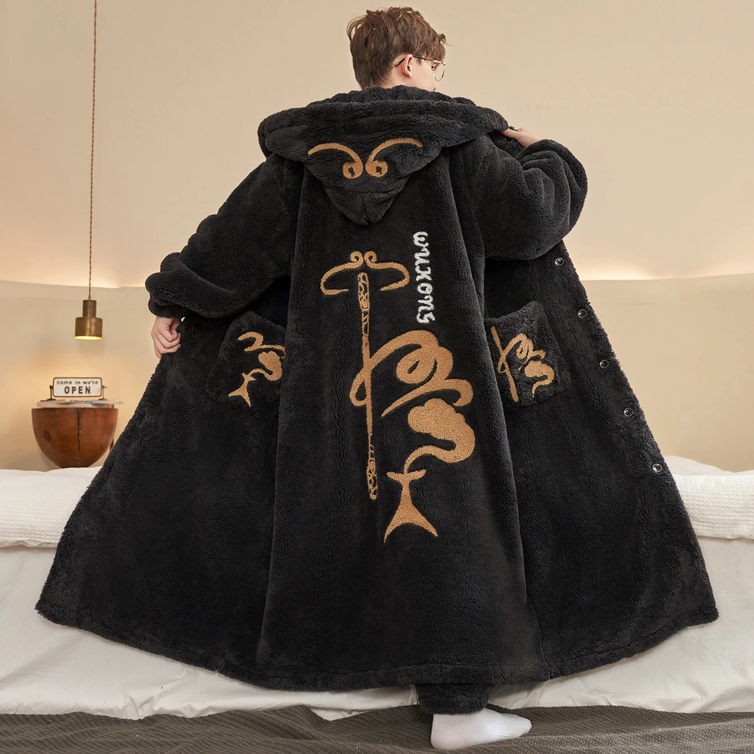 冬季男士睡衣加厚珊瑚绒睡袍卡通学生青少年塑形法兰绒家居服套装