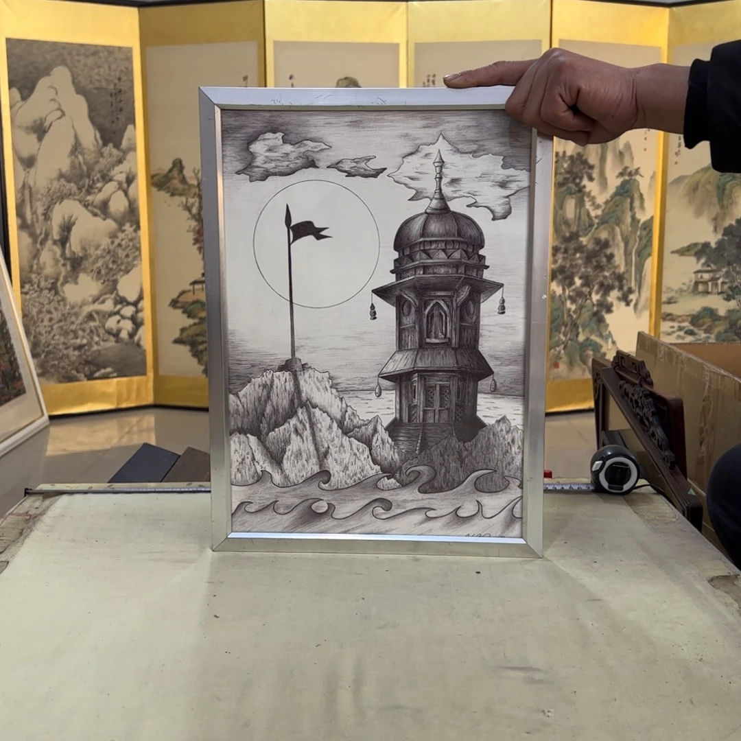 温***夏绘画屏风框画茶空间设计