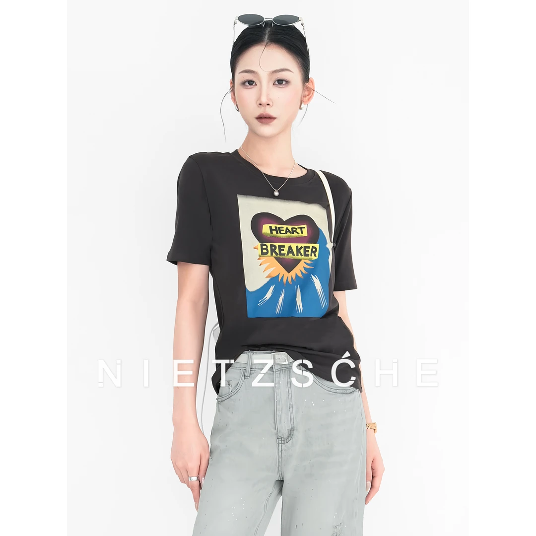 Nietzsche｜爱心涂鸦T｜精梳棉 日常舒适显瘦宽松女短袖T恤90011