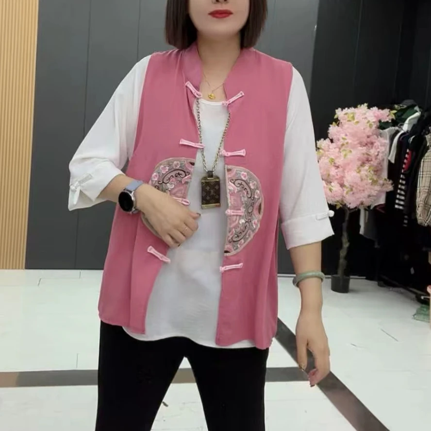 梦梦家9203款休闲显瘦中试国风俩件套（马甲+衫）