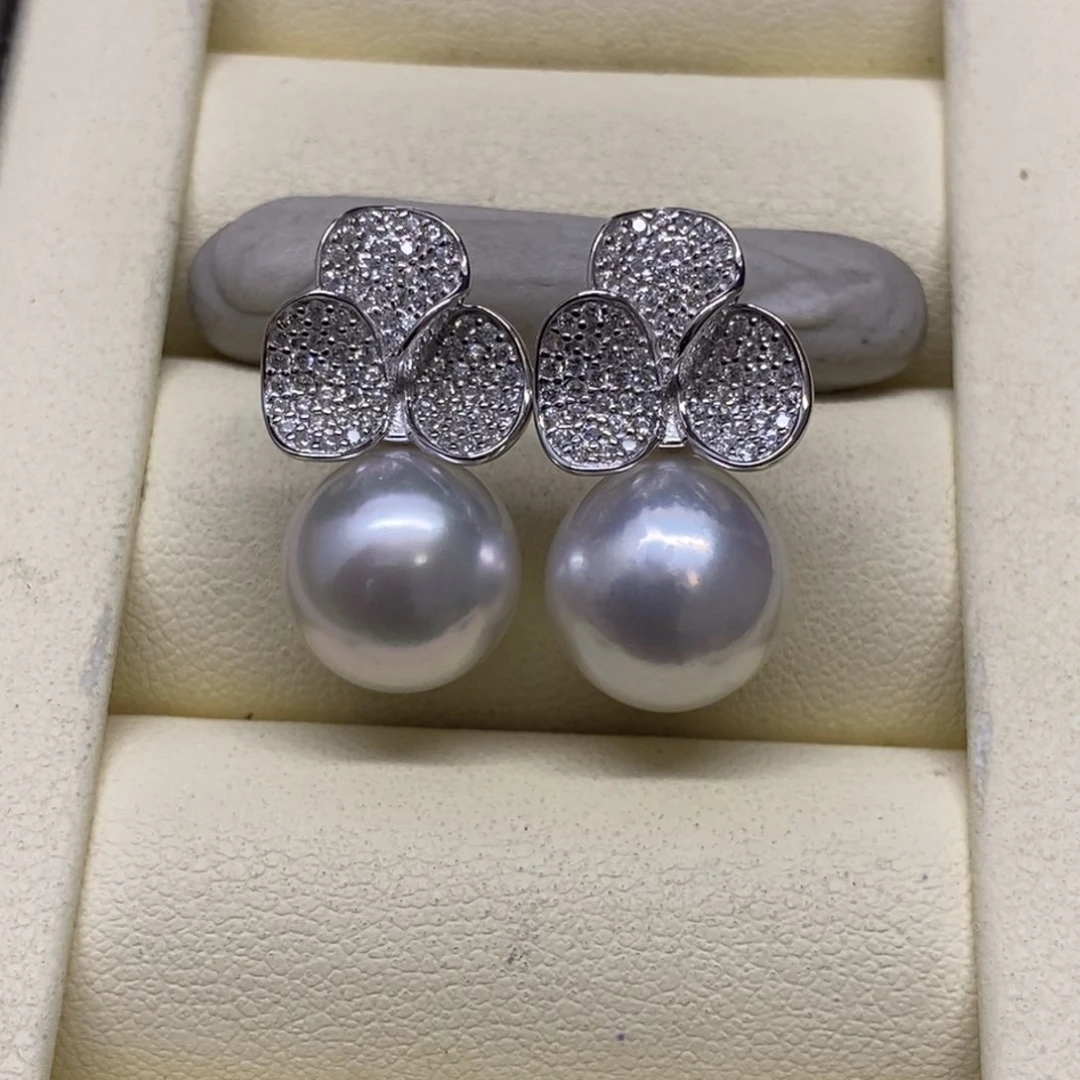 颈饰银S925镶嵌海水珍珠澳白耳饰11-12m m