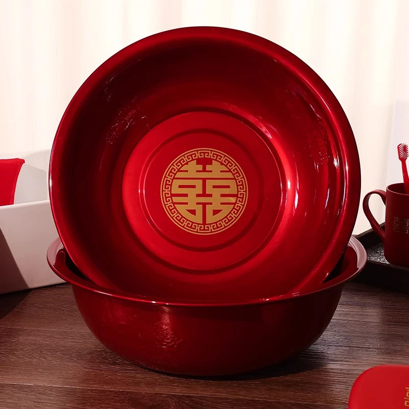 结婚用品红色喜盆女方陪嫁用品婚礼不锈钢洗脸盆娘家嫁妆备婚婚庆