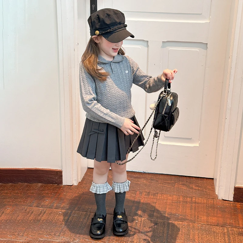 【秋季新品】小翻领针织上衣童装女童气质百搭洋气绞花毛衣25F075