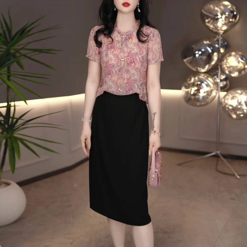 高端洋气轻奢印花假两件连衣裙女2025年夏季新款显瘦拼接减龄裙子