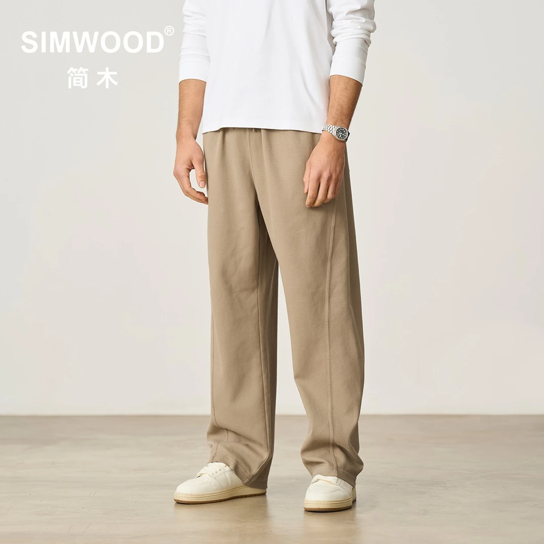 SIMWOOD/简木【BAGGY版型】340g超宽松粗斜纹运动弯刀卫裤SO210155